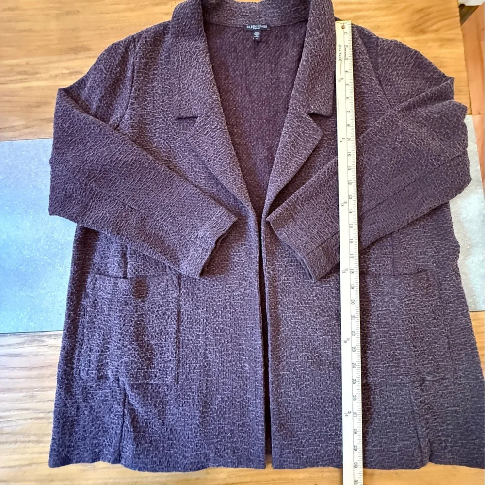Eileen Fisher Cassis Crosshatch Tencel Open Front Notch Collar Plum Jacket 2X - Picture 14 of 14